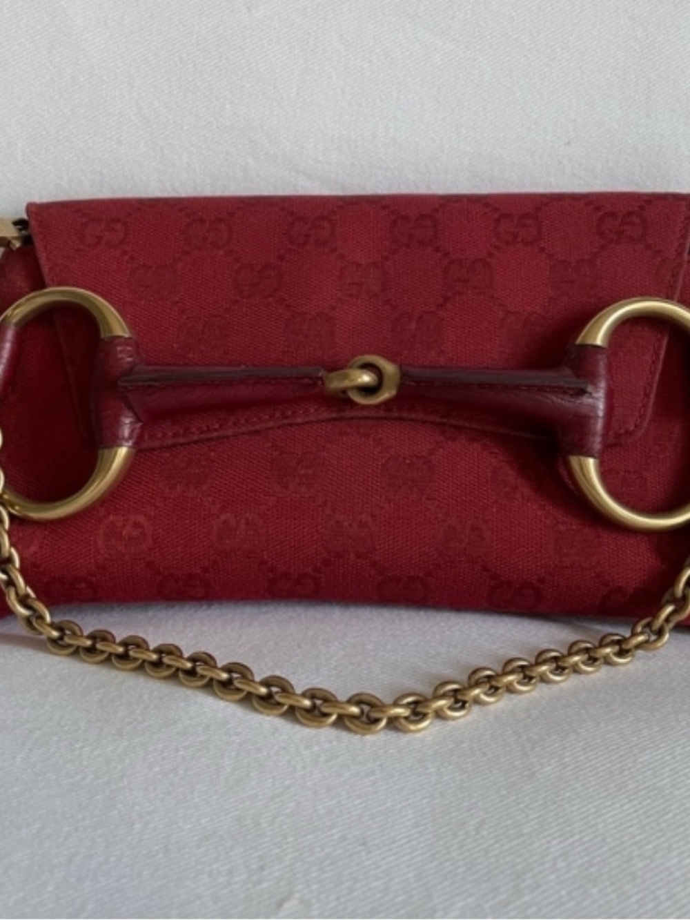 Gucci Red Canvas Horsebit Chain Clutch